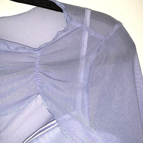 Sheer Mesh Long-Sleeve Corset Style Top With Cutouts Light Blue Size L 95% Polye - Picture 6 of 15